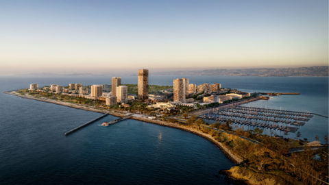 Aerial rendering of Treasure Island redevelopment in San Francisco.